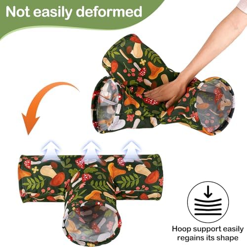 Bienbee Guinea Pig Tunnel, 3 Way Washable Guinea Pig Hideout,Foldable Rabbit Tunnel Guinea Pigs Toys for Bunny Hamster Chinchilla Ferret Rabbit Guinea Pigs Accessories Mushroom