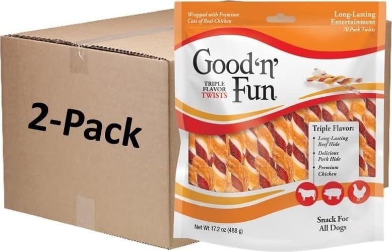 Good 'n' Fun Twists Long-Lasting Dog Treat, Real Protein, 70 Count (2 Pack)