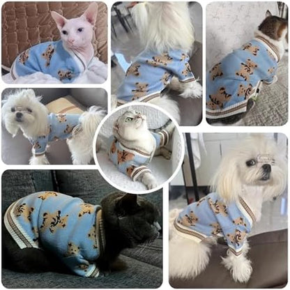 ABRRLO Small Dog Sweaters Cute Bear Dog Cardigans Clothes for Small Medium Dogs Boy Girl Puppy Cat Knitting Cardigan Outfits Dogs Winter Coats Warm Pet Doggy Clothes Soft Knitwear Apparel (Blue,XL)