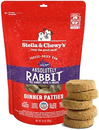 Stella & Chewy's Freeze-Dried Raw Dinner Patties - Absolutely Rabbit Recipe - High Protein Grain-Free Puppy & Dog Food - Perfect For Picky Eaters - 14 oz