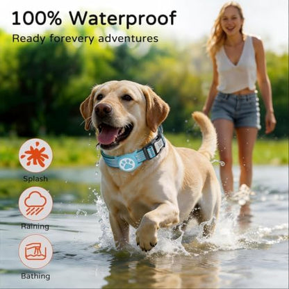 Waterproof AirTag Dog Collar with QR Code Dog Tag, Blue02 L