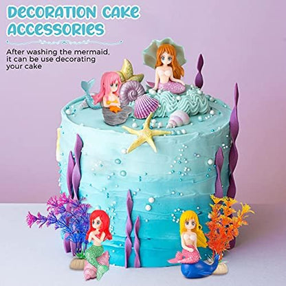 Jetec 9 Pieces Fish Tank Cute Mermaid Ornament and Simulated Seaweed for DIY Craft Aquarium Desk Theme Thematic Decoration Pet Accessories