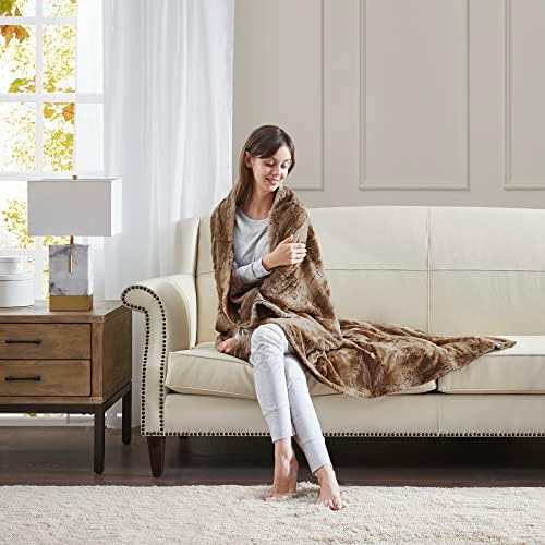 Madison Park Zuri Faux Fur Reversible Throw Blanket, 50 x 60 in, Tan