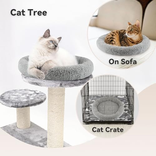 Round Cat Bed Washable Cat Donut Bed with Non-Slip Bottom Comfortable Soft Pet Bed for Indoor Cats/Gray (Diameter: 15.75")