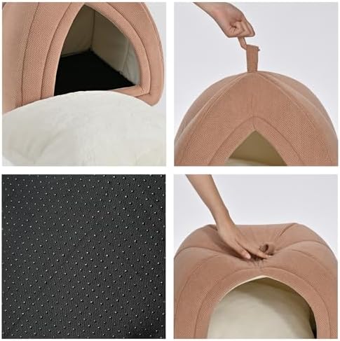 Amazon Basics Cat Cave Bed, 2-in-1 Foldable House for Indoor Cats, with Washable Cushion and Non-Slip Base, 15 x 15 Inches, Small, Pink