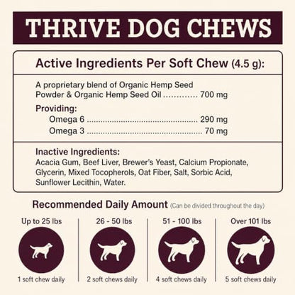 Hemp Well Thrive Chews for Dogs, Organic Hemp, Everyday Omegas, Skin Coat Support