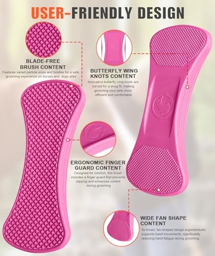 Horse Grooming Shedding Tool - Blade-Free Horses Brush for Grooming Kit Supplies, Pink