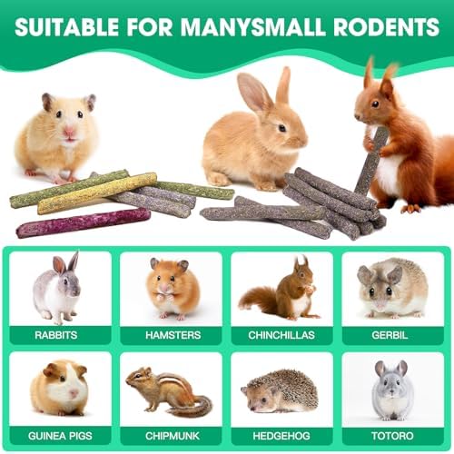 Jorewood 33 Pcs Rabbit Chew Sticks, Rabbit, Guinea Pig Toys, Natural Timothy Grass Molar Teeth Stick, Mixing Flowers Chewing Toy, Small Animals Treats