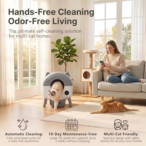 Greesum Enclosed Self-Cleaning Cat Litter Box with Smart App Control