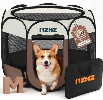Dog Cat Small Animal Puppy Playpen Crate, Medium, Brown