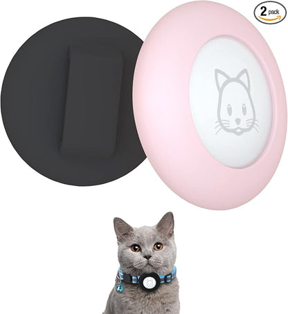 2022 AirTag Cat Collar Holder, Small AirTag Compatible Case, 2Pack Waterproof for 3/8" Collar, Black&Pink