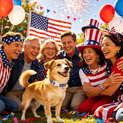 American Flag Dog Collar, 4th of July Cotton Patriotic Pet Collar, Adjustable Durable Quick Release Buckle with Charm for Small Medium Large Dogs