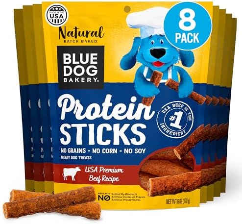 Blue Dog Bakery, Protein Jerky Beef, Medium Dog Treats, 6oz 8pk