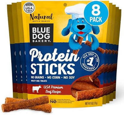 Blue Dog Bakery, Protein Jerky Beef, Medium Dog Treats, 6oz 8pk