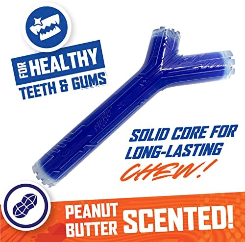 Nerf Dog 10in TPR/PP Scented Peanut Butter SuperScent Stick Solid Core -Clear/Blue, (NF-7133)