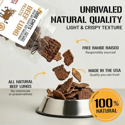 Dog Chits Beef Lung Fillets Dog and Puppy Treats – All Natural Chews for Dogs – Grain-Free, High-Protein, Low Fat Single Ingredient Dog Treat – Ideal for All Dogs – Large, 5 oz – Made in USA