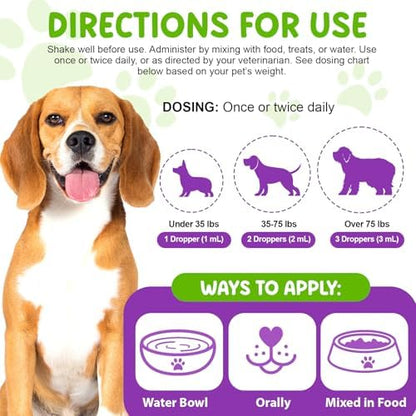 Dog Multivitamin, 15 in 1 Multivitamin for Dogs, Dog Vitamins Liquid Supplements Drops for Hip & Joint, Skin & Coat, Immune, with Glucosamine and MSM, 2 Oz