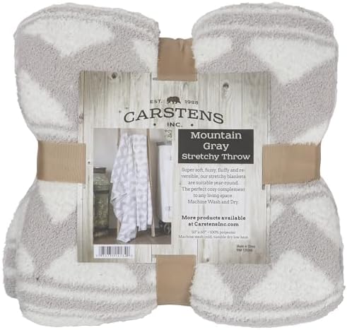 Carstens, Inc. Luxury Soft Stretchy Reversible Plush Throw Blanket, Large 50" x 60", Western Grey Stripe Aztec