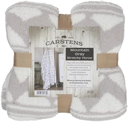 Carstens, Inc. Luxury Soft Stretchy Reversible Plush Throw Blanket, Large 50" x 60", Western Grey Stripe Aztec