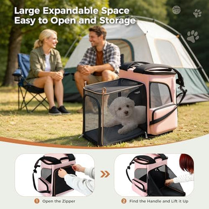 Lekereise Large Cat Backpack Carrier Expandable Pet Carrier Backpack for Small Dogs Medium Cats Fit Up to 18 Lbs, Foldable Puppy Backpack Carrier for Travel, Hiking, Pink