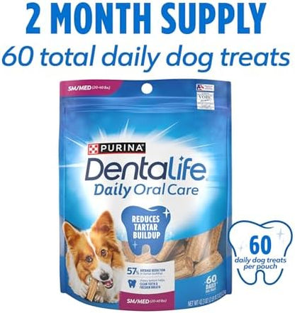 Dentalife Purina Daily Oral Care Dental Dog Treats, Small/Medium, 60 ct