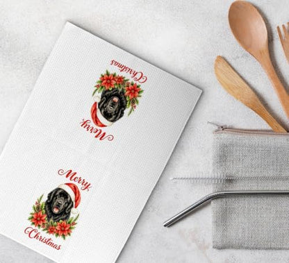 Christmas Newfoundland Dog Kitchen Dish Towels Dishcloth 16x24 Inches