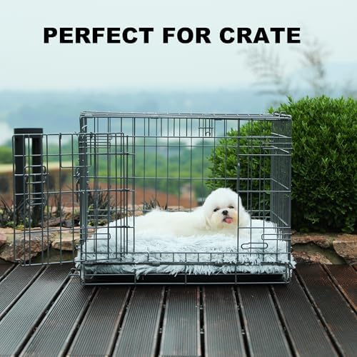 Bedfolks Waterproof Dog Crate Bed, Plush Dog Pad, 21"x13", Solid Light Grey