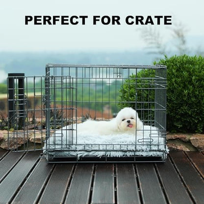 Bedfolks Waterproof Dog Crate Bed, Plush Dog Pad, 21"x13", Solid Light Grey