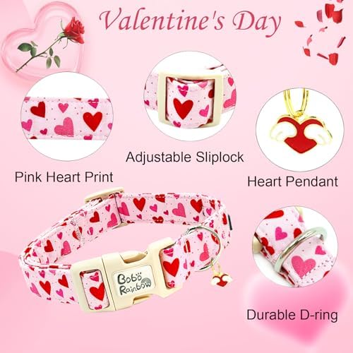 Valentine's Cute Pink Heart Print Dog Collar for Medium Dogs