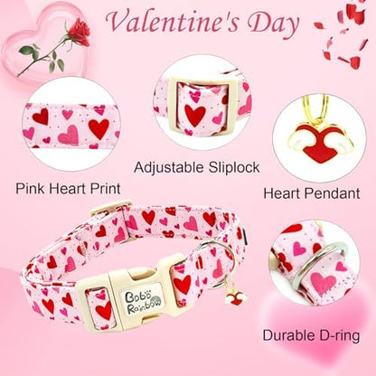 Valentine's Cute Pink Heart Print Dog Collar for Medium Dogs