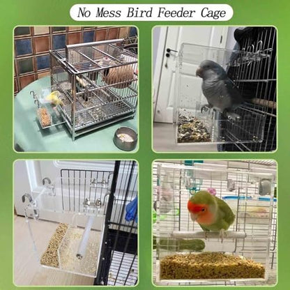 No Mess Bird Feeder for Cage, Automatic Acrylic No Mess Bird Feeder Cage