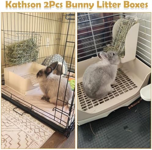 kathson 2PCS Large Rabbit Litter Box Trainer, Potty Corner Toilet with Drawer Bigger Pet Pan for Adult Hamster, Guinea Pig, Ferret, Galesaur, Bunny and Other Animals (Brown)