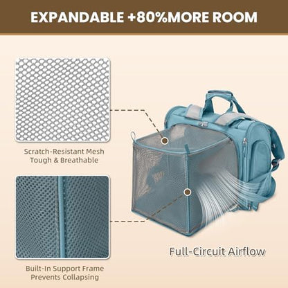 Lollimeow Expandable Cat Carrier Backpack for Large Cats - Airline Approved Pet Carrier Backpack for Small Dogs, Hiking & Travel, Waterproof with Breathable Mesh, 22lbs Capacity (Polar Blue, Large)