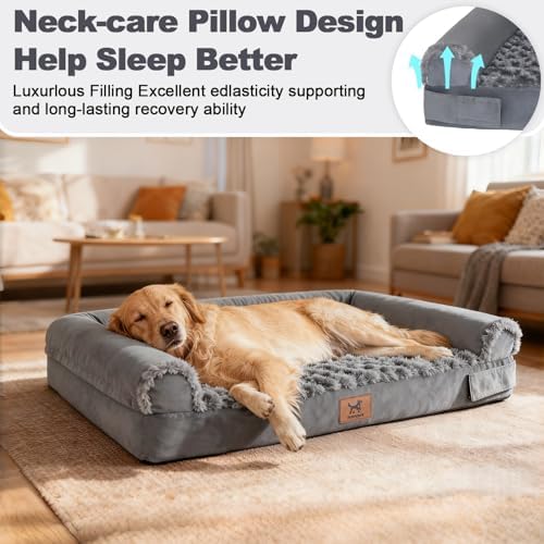 Orthopedic Dog Bed for Medium Dogs, Egg-Crate Foam with Bolster, L