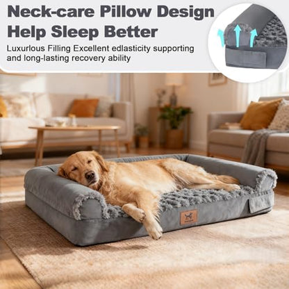 Orthopedic Dog Bed for Medium Dogs, Egg-Crate Foam with Bolster, L