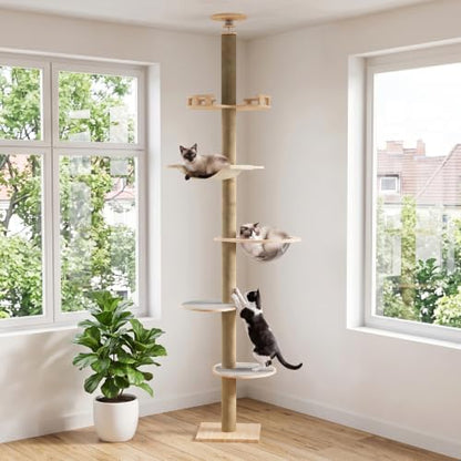 Floor to Ceiling Cat Tree Tower, 5T Adjustable Height 114-127.95”