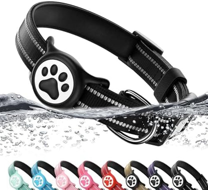 Premium Airtag Dog Collar，with IP68 Waterproof AirTag Holder,Black,M