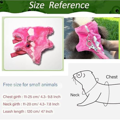 Ferret Harness and Leash Set Small Animals Vest Harness with Safe bell Dinosaur Shaped Walking clothes for Baby Rabbit Guinea pig Teacup Chihuahua Mouse and other small pet. (Pink Dinosaur)