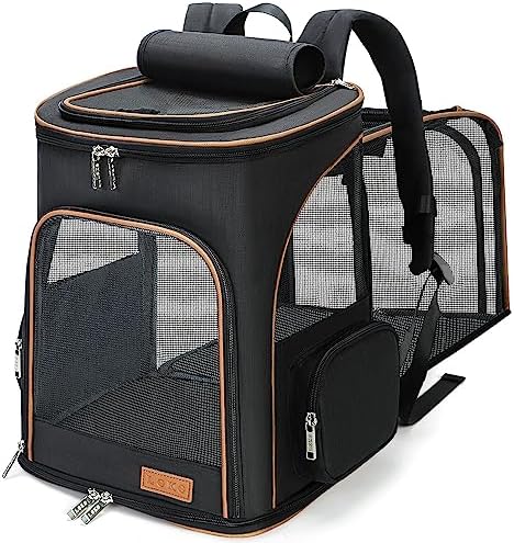 Lekereise Pet Carrier Backpack Expandable Cat Backpack Carrier for Small Dogs Large Cats Puppies, Dog Backpack Carrier for Hiking Travel Outdoor Hold Pets Up to 20 25 Lbs, Black