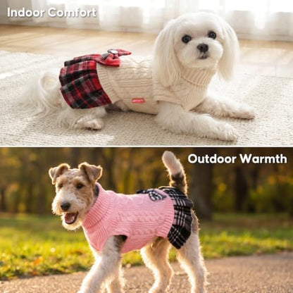 KYEESE Dog Sweater Dress for Medium Large Dogs Turtleneck Thick Knit
