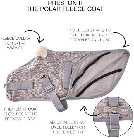 Pet Passion Preston II - The Polar Fleece Coat, Recycled Polar Fleece Warm Dog Jacket for Cold Weather for Small, Medium, Large Dogs, Dove Gray Herringbone, XX-Large (70-110 lbs)