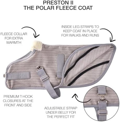 Pet Passion Preston II - The Polar Fleece Coat, Recycled Polar Fleece Warm Dog Jacket for Cold Weather for Small, Medium, Large Dogs, Dove Gray Herringbone, XX-Large (70-110 lbs)