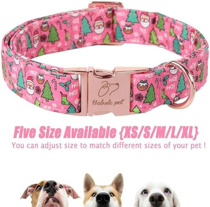 Christmas Dog Collar for Large Dogs - Design Cute Winter Holiday Collars Adjustable Santa Claus Pet Metal Buckle Collar for Puppy Girl Boy Female Dogs L