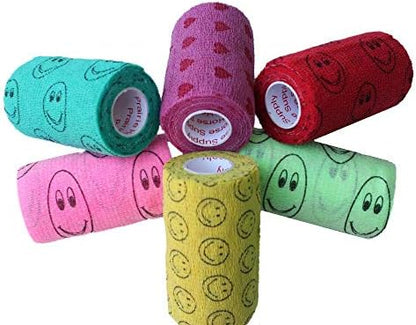 3 Inch Vet Wrap Tape Bulk (Assorted Patterns) (Pack of 12) Self Adhesive Adherent Adhering Flex Bandage Grip Roll Dog Cat