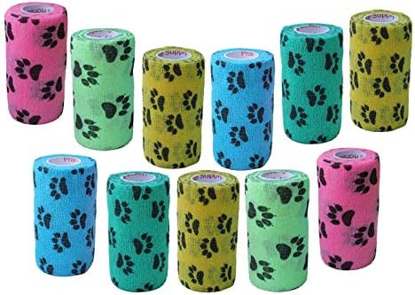 3 Inch Vet Wrap Tape Bulk (Paw Prints Variety) (Pack of 12) Self Adhesive Adherent Adhering Flex Bandage Grip Roll for Dog Cat Pet