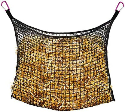 Bloomoak Ultra Slow Feed,Knotless Slow Feed Hay Net with 4 Carabiner Clips for Horses/Soft Flat Hanging Hay Bag with Large Capacity for Full Day Feeding (M 35 * 31", 1" Hole for Ultra Slow Feed)…