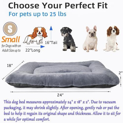 Crate Beds for Small Dogs,Comfort Fluffy Plush Dog Bed Kennel Pads for Crates 24 x 18 Inch, Non-Slip and Machine Washable Pet Sleeping Mat for Puppy/Cat,Dark Grey