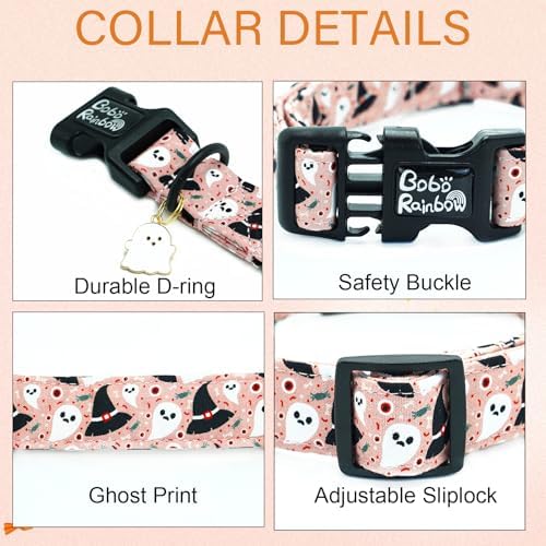 Ghost Dog Collar, Halloween Pet Collar Fall Adjustable Cute Lightweight Quick-Release Buckle Collars Holiday Puppy Collars Comfortable Cotton for Boy&Girl Large Dogs
