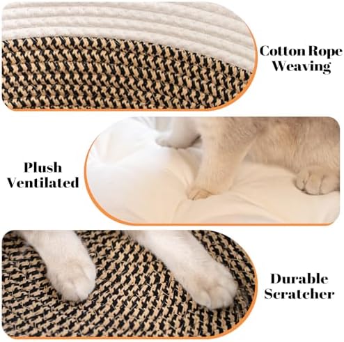 CHEERHOME PETS Handwoven Cat Basket Bed Cooling for Indoor Cat with Cushion
