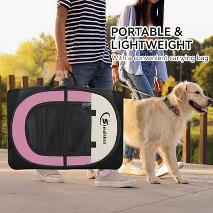 Sieidihit Dog Cat Pet Playpen Puppy Crate Cage Indoor Outdoor, Large Pink